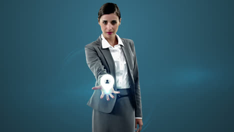 mujer de negocios con iconos generados digitalmente
