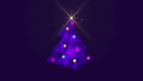 animación de un árbol de navidad púrpura brillante y decoraciones de navidad sobre un fondo púrpura