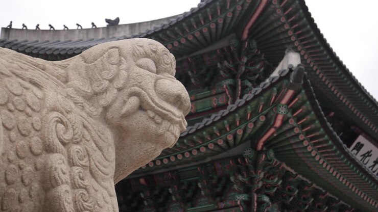 Stone Lion Statue at a Korean Temple