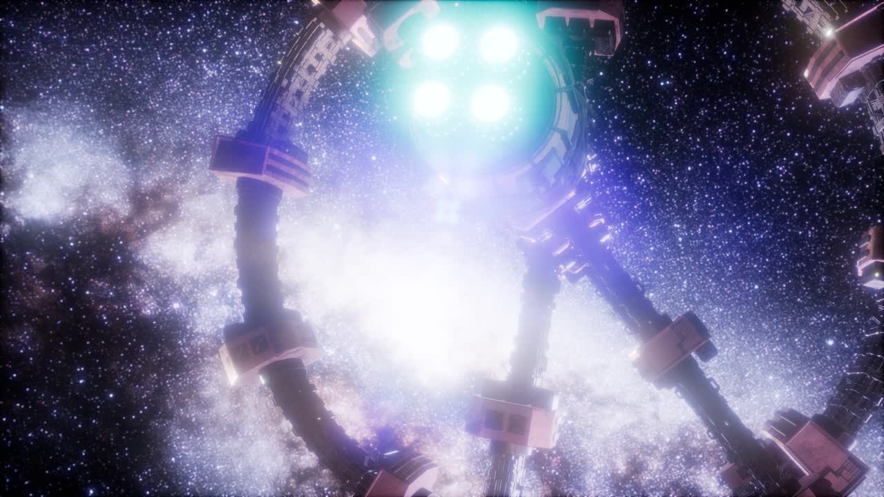 nave espacial y estrellas de la vía láctea