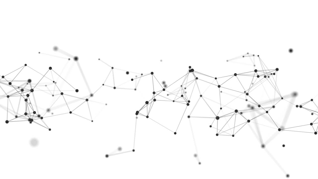 Distribution of black lines and dots in white space. Digital background of data network connection. 3D rendering. Seamless loop.