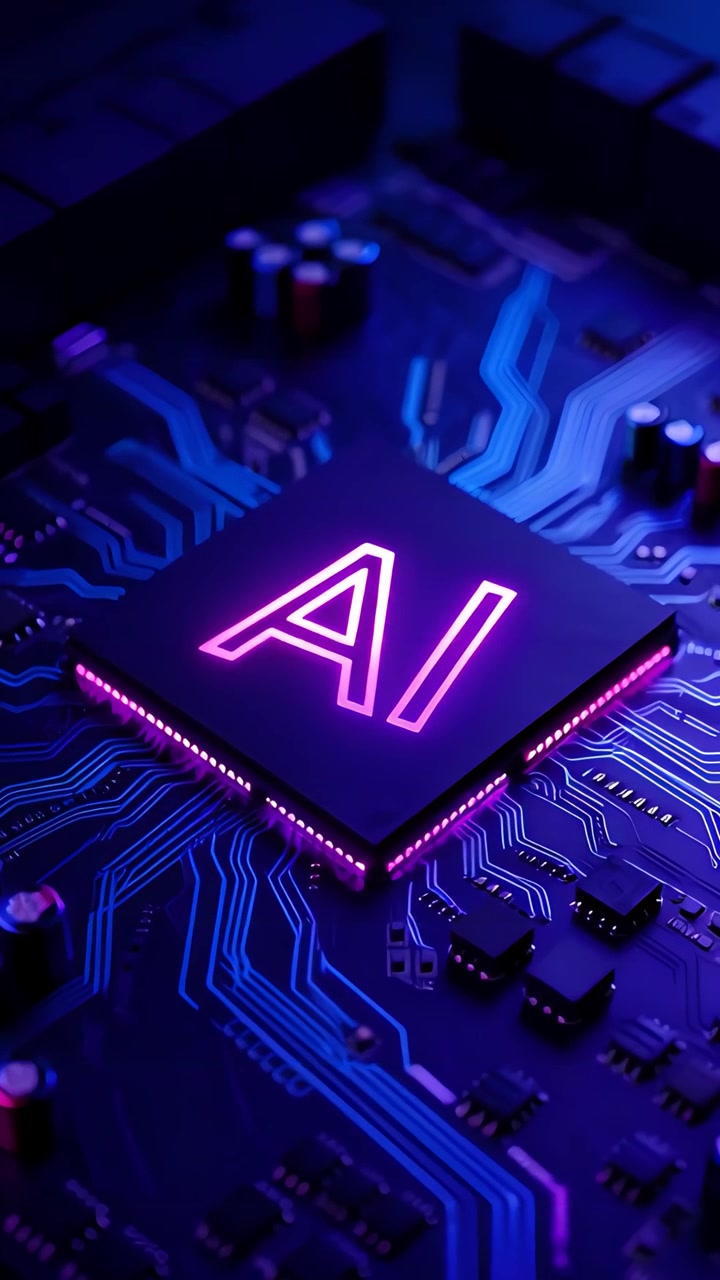 Sfondo Tecnologico Futuristico con Scheda Madre e Chip AI 4K