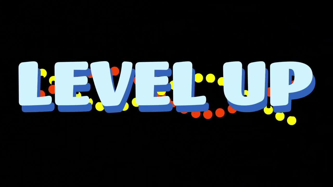 검은색 배경의 dna 가닥 위에 레벨 업 텍스트의 애니메이션