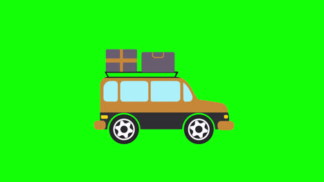 Reiseauto-Mit-Taschensymbol-Animation.-Fahrzeugschleifenanimation-Mit-Alphakanal,-Grüner-Bildschirm.