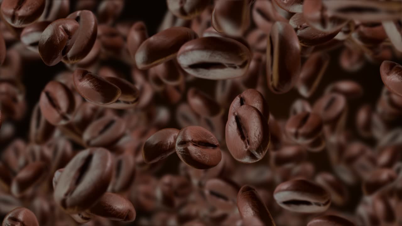 Exploding premium coffee beans super slow motion come to the camera green screen loop animation
