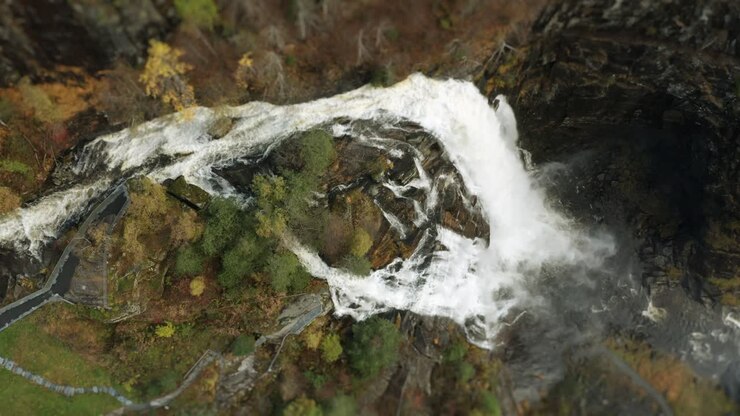 Aerial view of the Skjerfossen waterfall