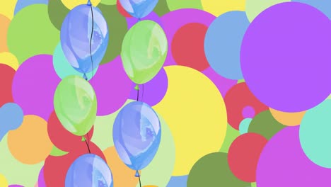 animation of emoticons over moving balloons over multicolored circles