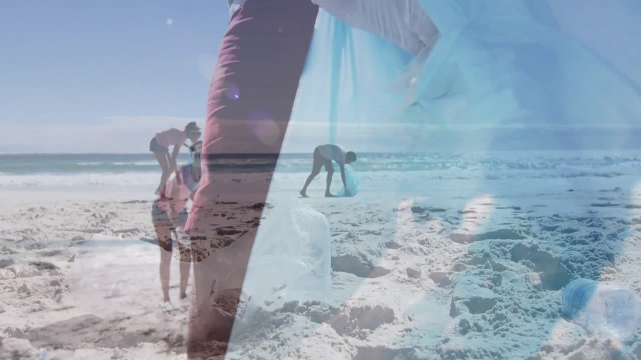 해변에서 쓰레기를 분리하는 아프리카계 미국인 남자의 애니메이션