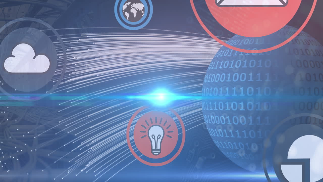 전 세계에 있는 비즈니스 아이콘과 라이트 스 ⁇ 의 애니메이션