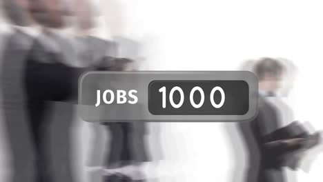 animation of numbers and jobs text over busy office