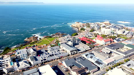 drone view of hermanus cbd buildings toward waterfront old harbour and gearings