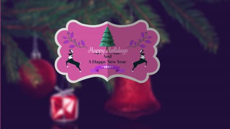 Animation-of-happy-new-year-and-holidays-text-banner-over-close-up-of-decorated-christmas-tree