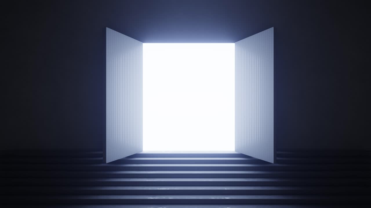 Bright Light Shining Through Open Doors with Stairs