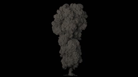 una explosión con humo negro, espeso y ondulante. una explosió con humo negro en un fondo aislado con un canal alfa, una explosin de combustible.