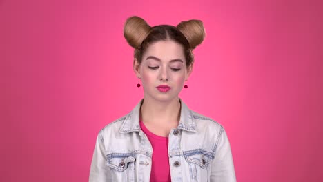 teenager with pink phone and updo