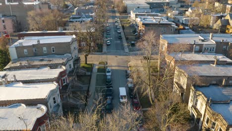 Vista-De-Pájaro-De-La-Calle-De-La-Ciudad-De-Chicago-Del-Lado-Sur