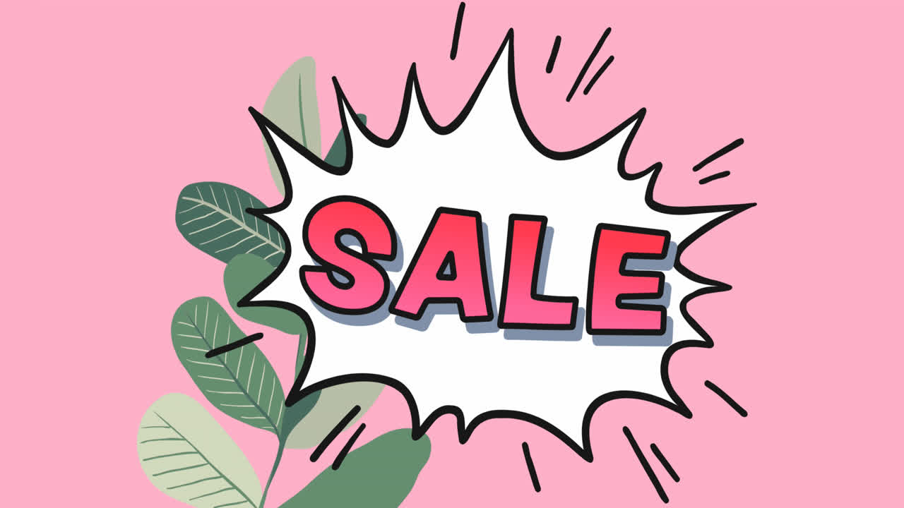 animación de texto de venta sobre flores en fondo rosa