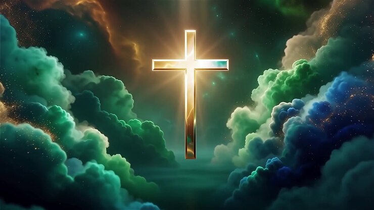 Croce Cristiana Luce Celestiale Sfondo per il Culto.