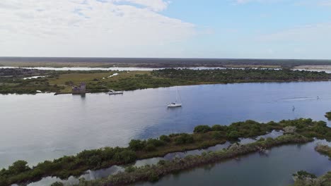 side view of a sailboat without sail in matanzas river, usa