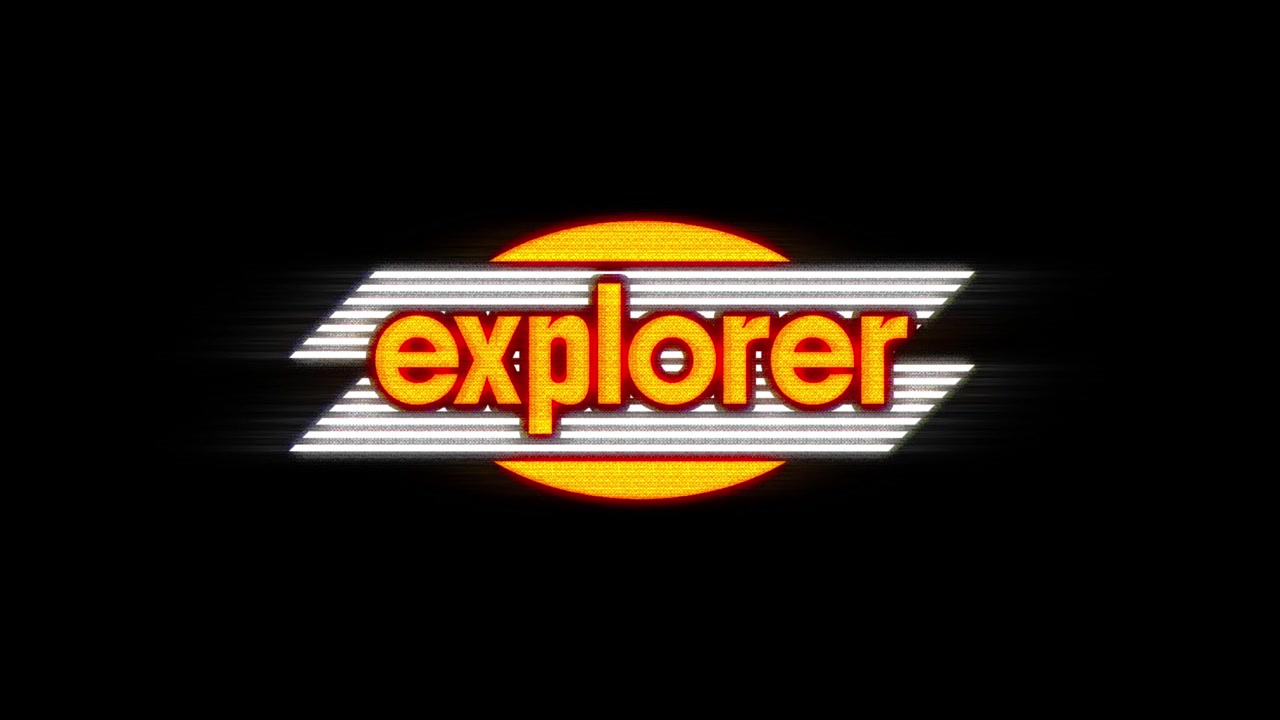 Animated Retro Explorer Logo Reveal with Glitch Effect
