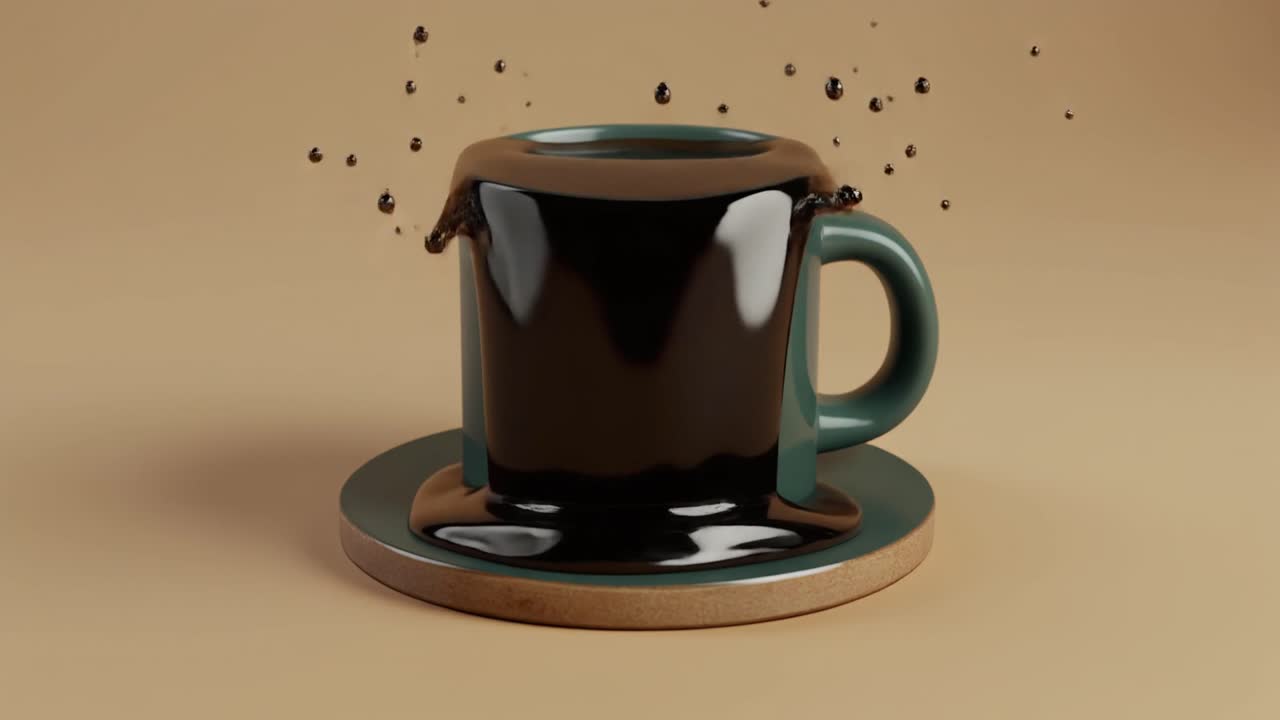 Caffè che schizza e trabocca da una tazza verde