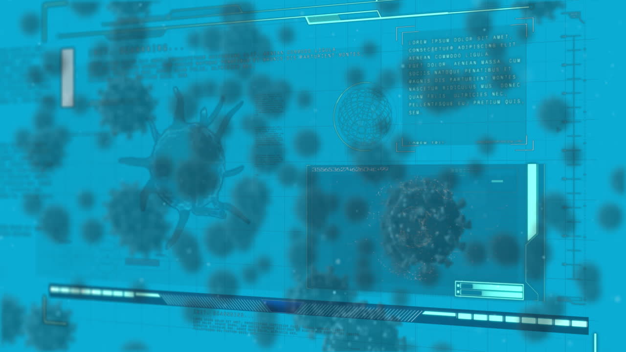 코로나19 세포의 애니메이션과 스크린에 대한 데이터