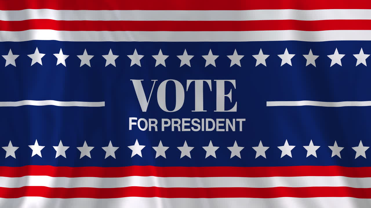 Animation of vote for president text over american red, white and blue stripes and white stars