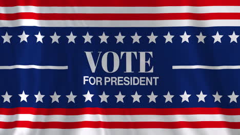 animation of vote for president text over american red, white and blue stripes and white stars