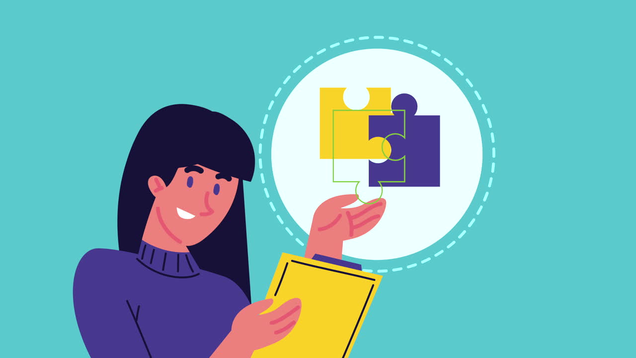 una mujer mirando un rompecabezas.