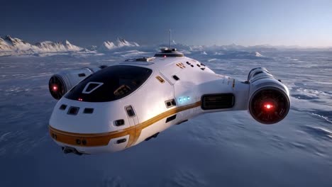 futuristic spaceship over snowy landscape