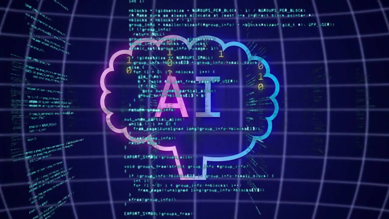 Neon brain pulsing as chat-bubbles entering, code streaming intensifying, visualizing AI processing