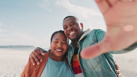 Outdoor,-selfie-and-black-couple-with-love