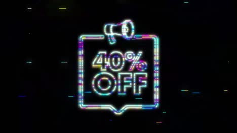 40 prozent rabatt-absatz-banner mit megafon. rabatt-angebot-preis-tag. 40 prozent absatz-promotion-glitch-symbol. bewegungsgrafik