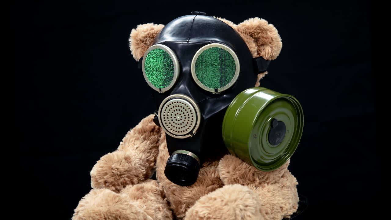 oso de peluche con máscara de gas y imagen distorsionada
