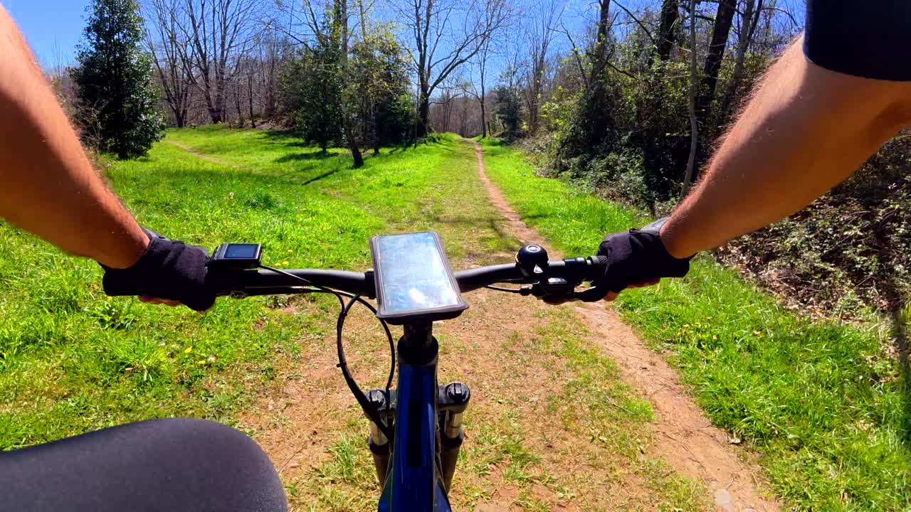 Mountain Biking POV on a Forest Trail