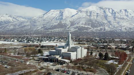 mount timpanogos lds mormon religious temple building in utah, aerial drone