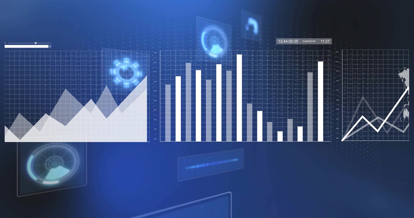 On start charts cycling through line, area, bar, map as progress bar filling representing trends