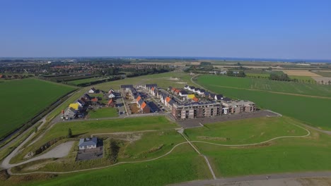 Aerial-shots-of-a-new-neighborhood-near-the-sea-in-Kruiningen,-the-Netherlands