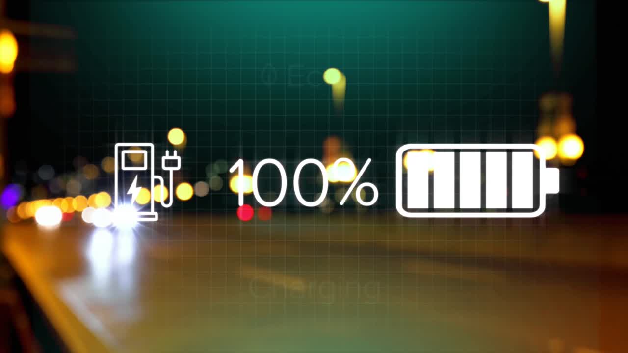 자동차 대시보드 인터페이스의 애니메이션과 밤 도시 교통의 타임 스에 대한 데이터 처리