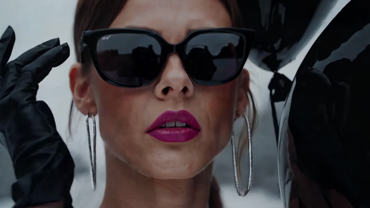 mujer elegante con globos negros en el país de las maravillas de invierno