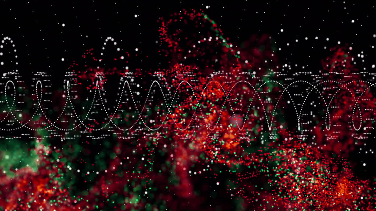 빨간색과 녹색 입자가 검은색 바탕에 dna 줄무 애니메이션을 가지고 있습니다.
