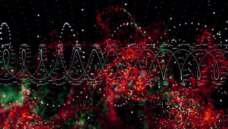 partículas rojas y verdes con animación de cadena de adn sobre fondo negro