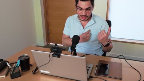 young man creating business podcast for social