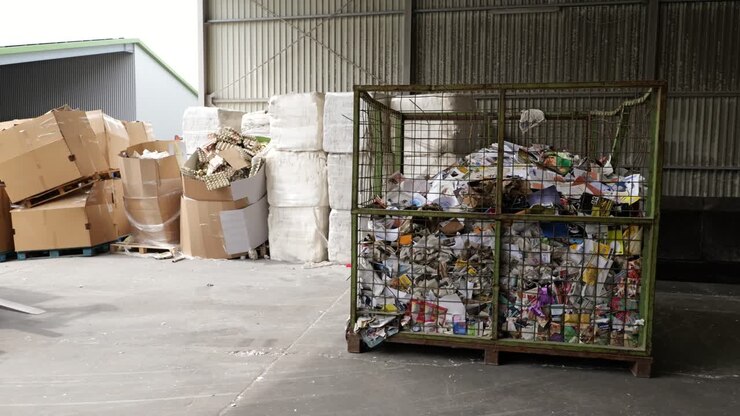 Bin of paper waste waiting to be processed at recycling center