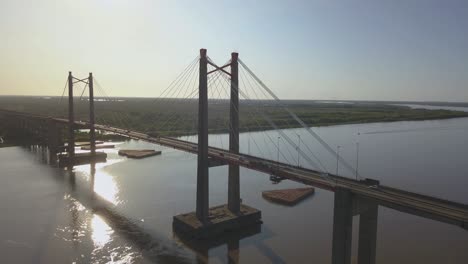 aerial view of the zarate brazo largo bridge, in argentina, that crosses the paraná river between the province of buenos aires and entre rios