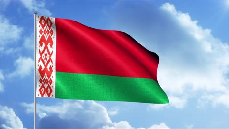 flag of belarus waving in the wind against a blue sky with clouds