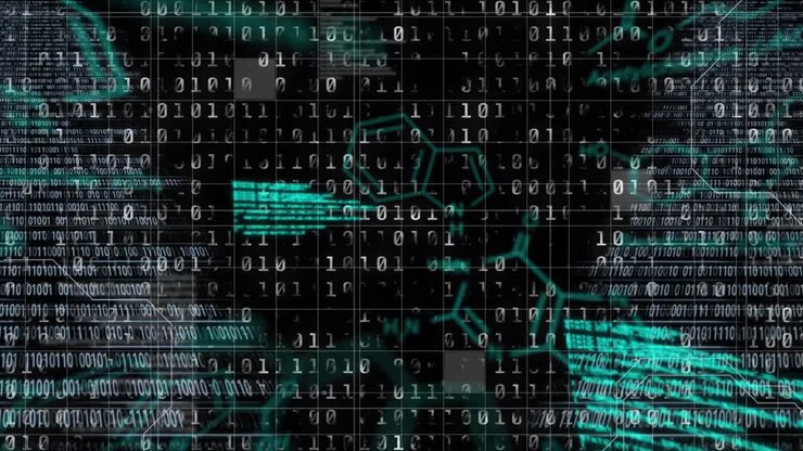 Animation af databehandling på sort baggrund