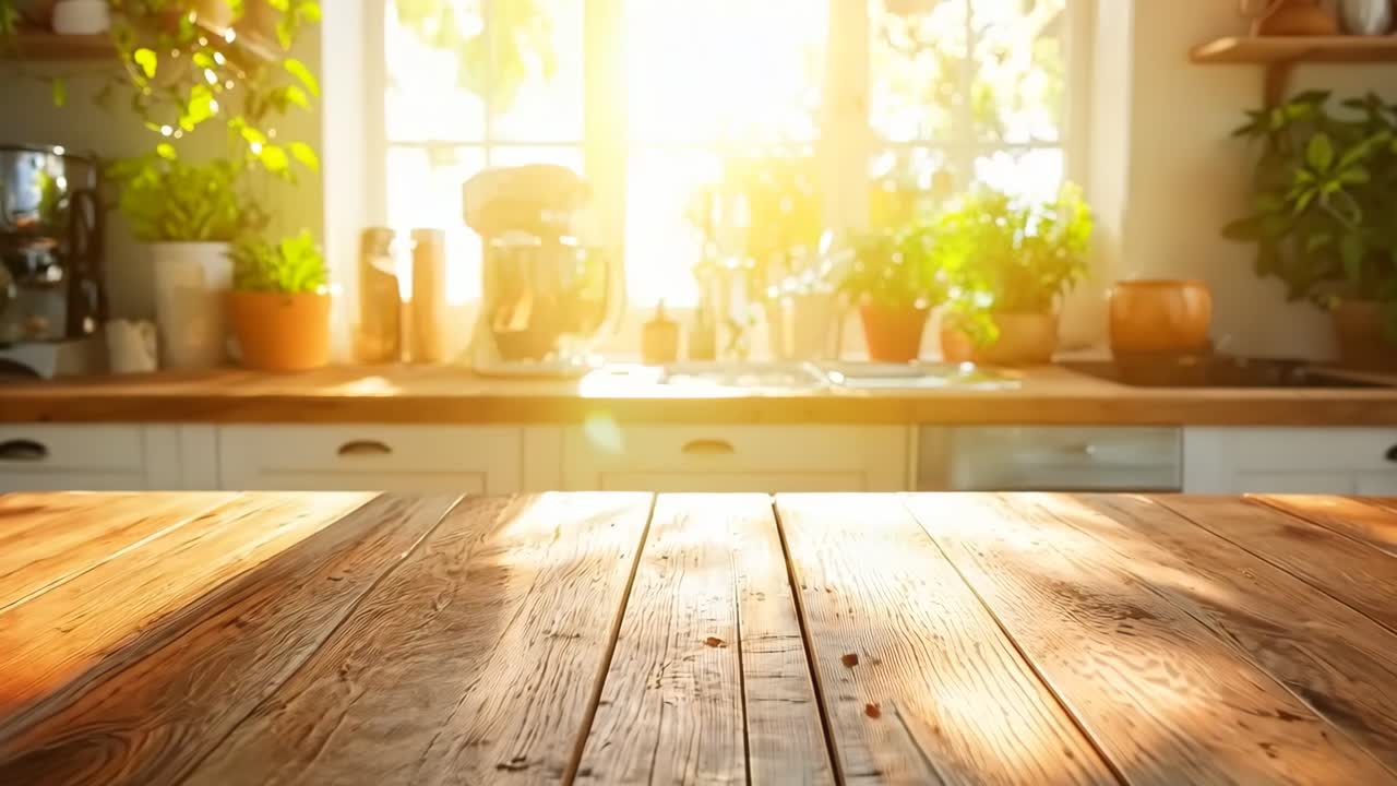 una mesa de madera sentada en una cocina junto a una ventana