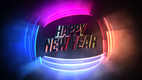 feliz año nuevo con líneas de neón en el escenario disco
