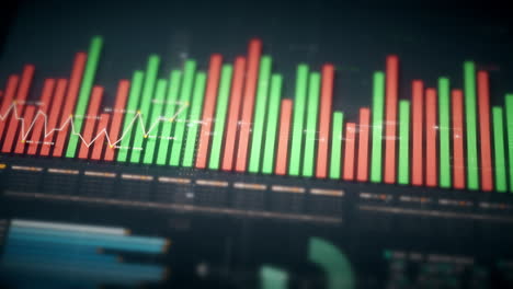 Mercado-De-Valores-De-Negocios,-Comercio,-Gráfico-De-Información-Con-Gráficos-Animados,-Gráficos-Y-Análisis-De-Información-De-Números-De-Datos-Que-Se-Mostrarán-En-La-Pantalla-De-Visualización-Del-Monitor-Para-El-Tema-De-La-Maqueta-De-La-Reunión-De-Negocios